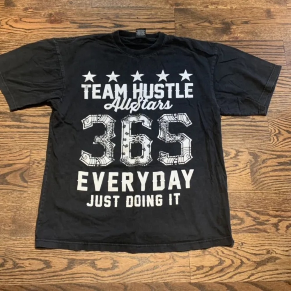 Iced Out Mens Black T-Shirt, Team Hustle, 365, Everyday, Size Large